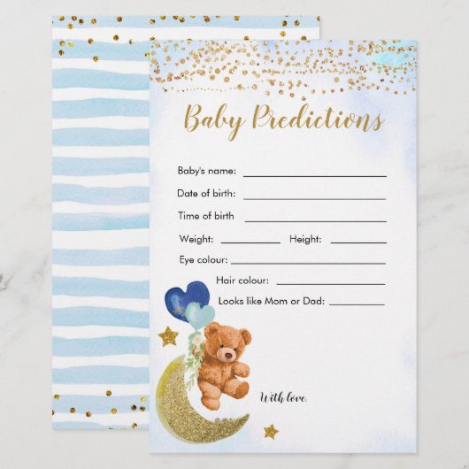 Blue Barly Baby shower Baby Predictions Games (Voorkant / Achterkant)