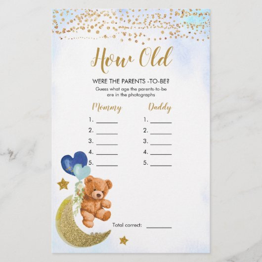 Blue Barly Baby shower Hoe oud waren de ouders? (Voorkant)