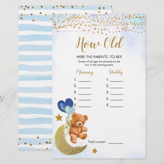 Blue Barly Baby shower Hoe oud waren de ouders? (Voorkant / Achterkant)