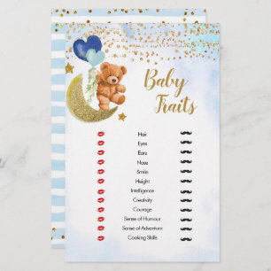 Blue Barly Baby Traits Games Shower