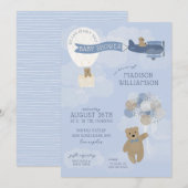 Blue Barly Wait Teddy Bear Baby shower Uitnodiging (Voorkant / Achterkant)