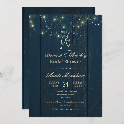 Blue Barn Board String Light Bubble Shower Kaart (Voorkant / Achterkant)