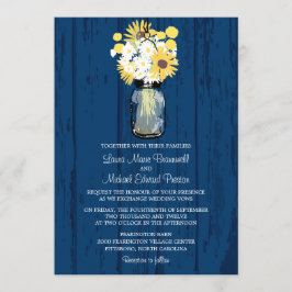 Blue Barn Mason Jar Daisies Zonnebloemen Bruiloft Kaart