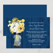 Blue Barn Mason Jar Daisies Zonnebloemen Bruiloft Kaart (Voorkant / Achterkant)