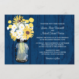 Blue Barn Mason Jar Daisies Zonnebloemen Bruiloft Kaart