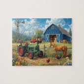 Blue Barn Tractor Horse Farm Mountain Scene Legpuzzel (Horizontaal)