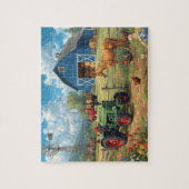 Blue Barn Tractor Horse Farm Mountain Scene Legpuzzel (Verticaal)