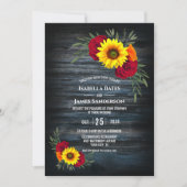 Blue Barn Wood Sunflower Burgundy Roos Wedding Kaart (Voorkant)