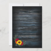 Blue Barn Wood Sunflower Burgundy Roos Wedding Kaart (Achterkant)