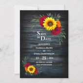 Blue Barn Wood Sunflower Burgundy Roos Wedding Save The Date (Voorkant)