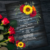 Blue Barn Wood Sunflower Roos Engagement Party Kaart