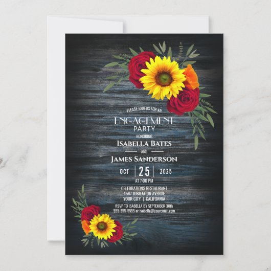 Blue Barn Wood Sunflower Roos Engagement Party Kaart (Voorkant)