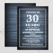 Blue Barn Wood Surprise 30th Birthday Dinner Party Kaart (Voorkant / Achterkant)