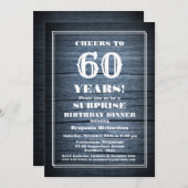 Blue Barn Wood Surprise 60th Birthday Dinner Party Kaart (Voorkant / Achterkant)