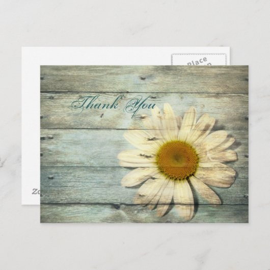 Blue Barnwood Country Daisy Bruiloft Dank u Briefkaart (Voorkant / Achterkant)