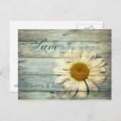 Blue Barnwood Country Daisy Bruiloft Save the Date Aankondigingskaart (Voorkant / Achterkant)