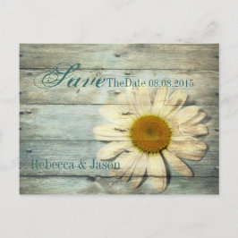 Blue Barnwood Country Daisy Bruiloft Save the Date Aankondigingskaart