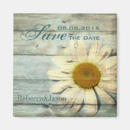 Blue Barnwood Country Daisy Bruiloft Save the Date Magneet