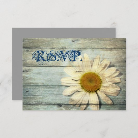 blue barnwood country maisy bruiloft RSVP reactie (Voorkant / Achterkant)