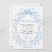 Blue Baroque Frame Bow Baby Boy Shower Bedankkaart (Voorkant)