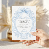 Blue Baroque Frame Bow Baby Boy Shower Bedankkaart