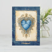 Blue Baroque Heart with Gilded Ornamental Frame Feestdagenkaart (Staand voorkant)