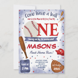 Blue Baseball 1e Verjaardag Feest Uitnodiging