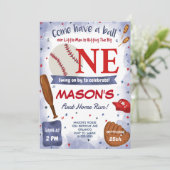 Blue Baseball 1e Verjaardag Feest Uitnodiging (Staand voorkant)