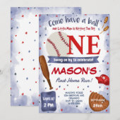 Blue Baseball 1e Verjaardag Feest Uitnodiging (Voorkant / Achterkant)