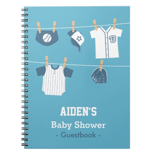Blue Baseball Baby Boy Shower Guestbook Notitieboek (Voorkant)