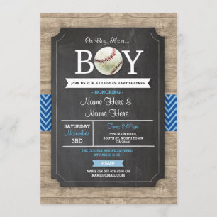 Blue Baseball Baby shower Boy Sports Wood Invite Kaart