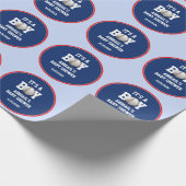 Blue Baseball Baby shower Het is een Boy Custom Cadeaupapier (Hoek)