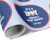 Blue Baseball Baby shower Het is een Boy Custom Cadeaupapier (Rol Hoek)