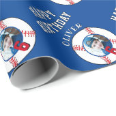 Blue Baseball Ball Kids Verjaardagsfoto Cadeaupapier (Rol Hoek)