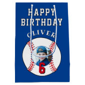 Blue Baseball Ball Kids Verjaardagsfoto Medium Cadeauzakje (Achterkant)