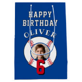 Blue Baseball Ball Kids Verjaardagsfoto Medium Cadeauzakje (Achterkant)