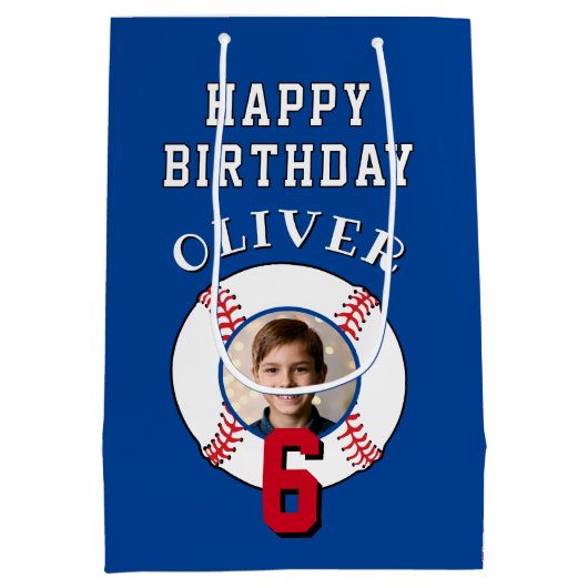 Blue Baseball Ball Kids Verjaardagsfoto Medium Cadeauzakje (Achterkant)