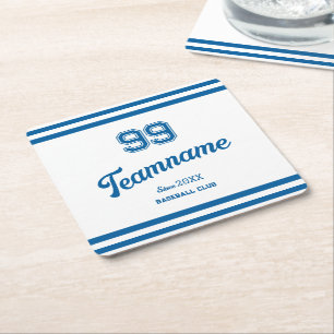 Blue Baseball Club Custom Player Nummer & TeamName Kartonnen Onderzetters