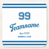 Blue Baseball Club Custom Player Nummer & TeamName Kartonnen Onderzetters (Voorkant)