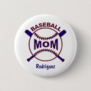 Blue Baseball mama Ronde Button 5,7 Cm