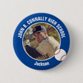 Blue Baseball Player Photo High School Spirit Ronde Button 5,7 Cm (Voorkant)
