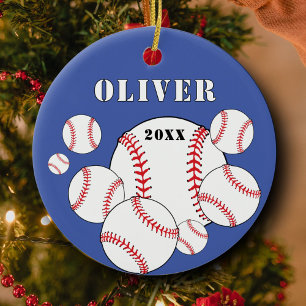 Blue Baseball Sports Kinder Keepsake Christmas Keramisch Ornament