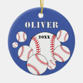 Blue Baseball Sports Kinder Keepsake Christmas Keramisch Ornament (Voorkant)
