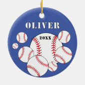 Blue Baseball Sports Kinder Keepsake Christmas Keramisch Ornament (Achterkant)