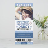 Blue Baseball Ticket Birthday Invites Kaart (Staand voorkant)