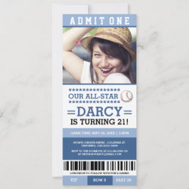 Blue Baseball Ticket Birthday Invites Kaart