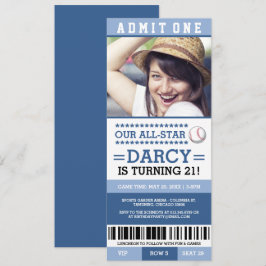 Blue Baseball Ticket Birthday Invites Kaart