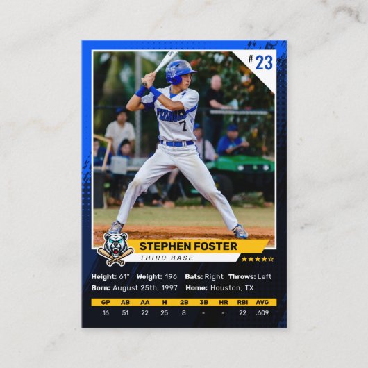 Blue Baseball Trading Kaart Foto Baseball Logo Contactkaartje (Voorkant)