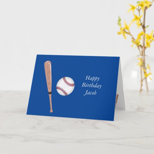 Blue Baseball Verjaardag Kaart (Gele Bloem)