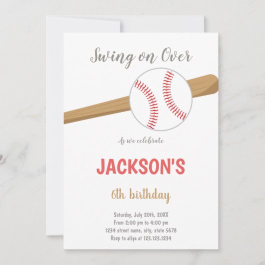 Blue Baseball verjaardagsuitnodiging Kaart (Voorkant)